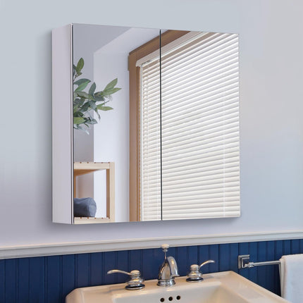 Stainless Steel Bathroom Mirror Cabinet with Double Doors 60cm Wide - Silver