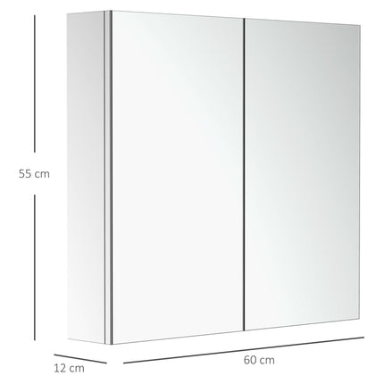 Stainless Steel Bathroom Mirror Cabinet with Double Doors 60cm Wide - Silver