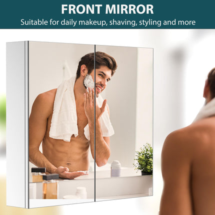 Stainless Steel Bathroom Mirror Cabinet with Double Doors 60cm Wide - Silver