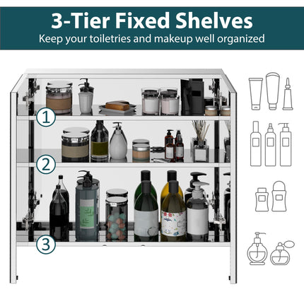 Stainless Steel Bathroom Mirror Cabinet with Double Doors 60cm Wide - Silver