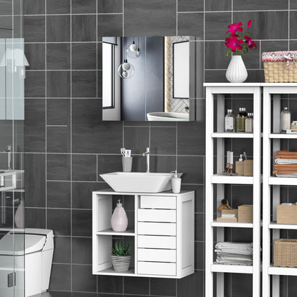 Stainless Steel Bathroom Mirror Cabinet with Double Doors 60cm Wide - Silver