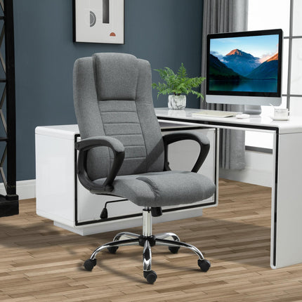 High Back Office Chair with Adjustable Height, Tilt & 360° Swivel - Deep Grey Linen