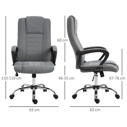 High Back Office Chair with Adjustable Height, Tilt & 360° Swivel - Deep Grey Linen