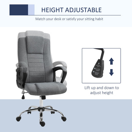High Back Office Chair with Adjustable Height, Tilt & 360° Swivel - Deep Grey Linen