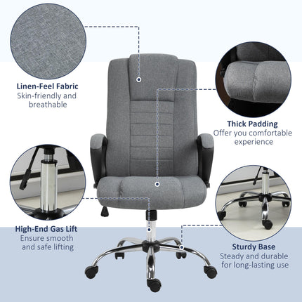 High Back Office Chair with Adjustable Height, Tilt & 360° Swivel - Deep Grey Linen