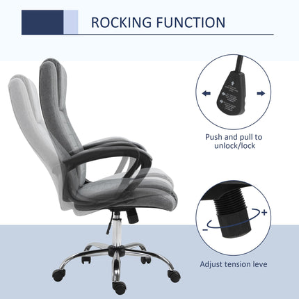 High Back Office Chair with Adjustable Height, Tilt & 360° Swivel - Deep Grey Linen