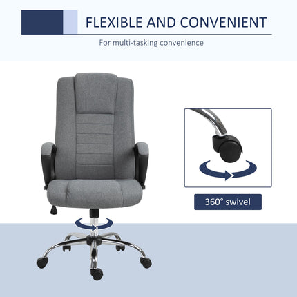 High Back Office Chair with Adjustable Height, Tilt & 360° Swivel - Deep Grey Linen