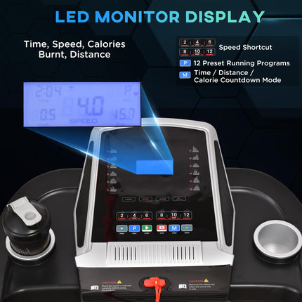 Folding Electric Treadmill with 12 Preset Programs and LED Display - Black