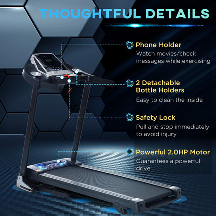 Folding Electric Treadmill with 12 Preset Programs and LED Display - Black