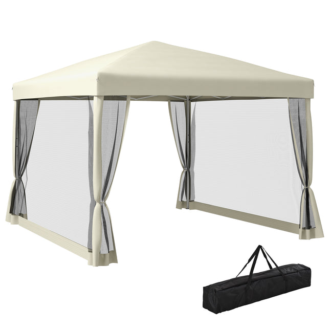 3 x 3m Pop Up Gazebo Canopy Tent with Mesh Screen and Carry Bag - Tan