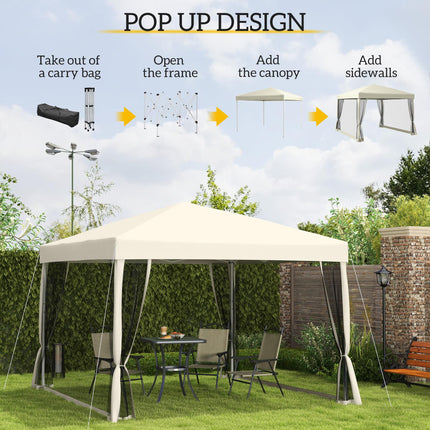 3 x 3m Pop Up Gazebo Canopy Tent with Mesh Screen and Carry Bag - Tan