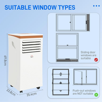 9000 BTU 4-in-1 Portable Air Conditioner with Remote, Timer & LED Display - White Grey Gold