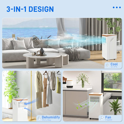 9000 BTU 4-in-1 Portable Air Conditioner with Remote, Timer & LED Display - White Grey Gold