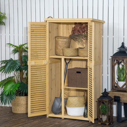 Wooden Garden Storage Shed with Lockable Doors and Asphalt Roof - Natural