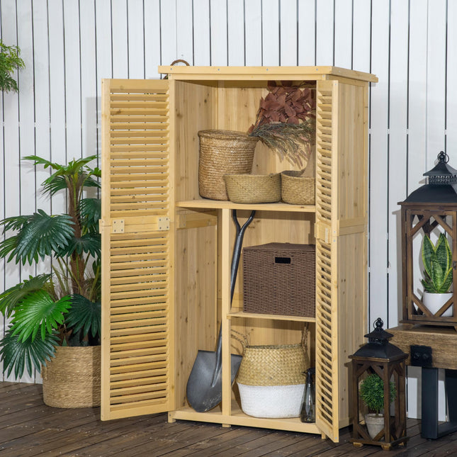 Wooden Garden Storage Shed with Lockable Doors and Asphalt Roof - Natural
