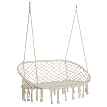 Large Hanging Hammock Chair Cotton Rope Porch Swing with Metal Frame - Cream White