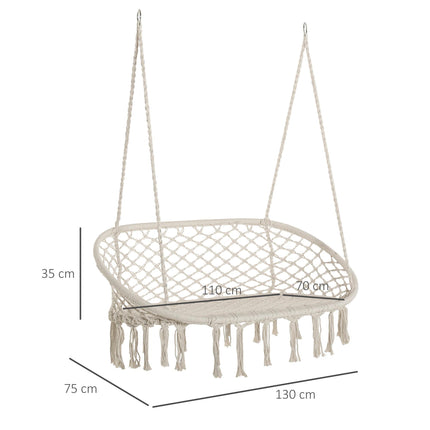 Large Hanging Hammock Chair Cotton Rope Porch Swing with Metal Frame - Cream White