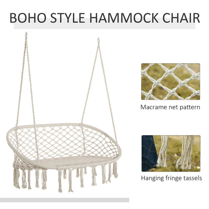 Large Hanging Hammock Chair Cotton Rope Porch Swing with Metal Frame - Cream White