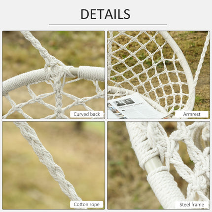 Large Hanging Hammock Chair Cotton Rope Porch Swing with Metal Frame - Cream White