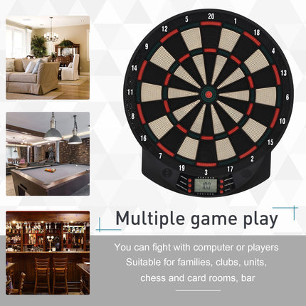 LED Electronic Dartboard with Scoreboard 8 Players 27 Games 12 Darts 30 Heads - Black and Orange