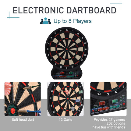 LED Electronic Dartboard with Scoreboard 8 Players 27 Games 12 Darts 30 Heads - Black and Orange