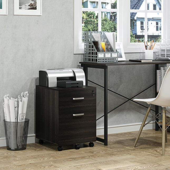 2-Drawer Locking Office Filing Cabinet w/ 5 Wheels Rolling Storage Hanging A4 Cu