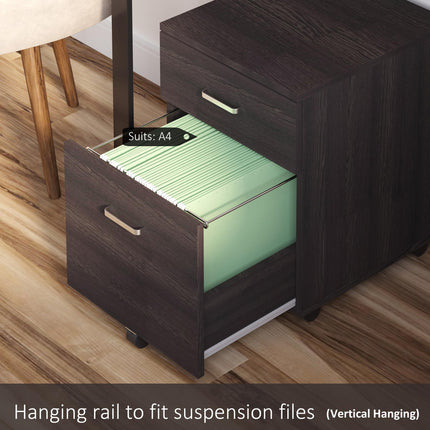 2-Drawer Locking Office Filing Cabinet w/ 5 Wheels Rolling Storage Hanging A4 Cu