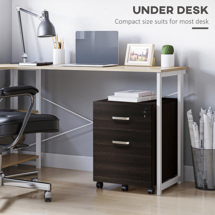 2-Drawer Locking Office Filing Cabinet w/ 5 Wheels Rolling Storage Hanging A4 Cu