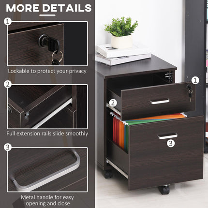 2-Drawer Locking Office Filing Cabinet w/ 5 Wheels Rolling Storage Hanging A4 Cu