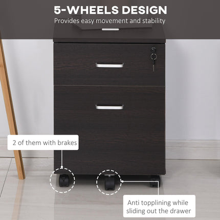 2-Drawer Locking Office Filing Cabinet w/ 5 Wheels Rolling Storage Hanging A4 Cu