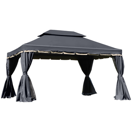 3 x 4m Aluminium Garden Gazebo with Nets and Curtains Marquee Pavilion Shelter - Black
