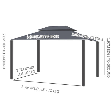 3 x 4m Aluminium Garden Gazebo with Nets and Curtains Marquee Pavilion Shelter - Black