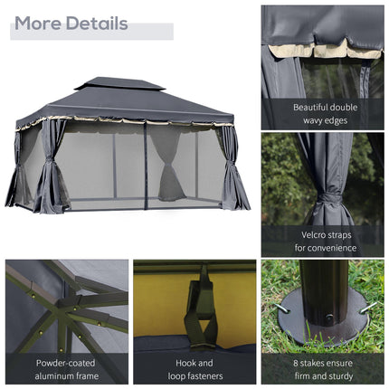 3 x 4m Aluminium Garden Gazebo with Nets and Curtains Marquee Pavilion Shelter - Black