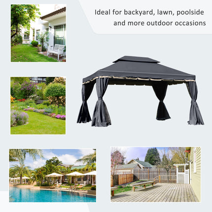 3 x 4m Aluminium Garden Gazebo with Nets and Curtains Marquee Pavilion Shelter - Black