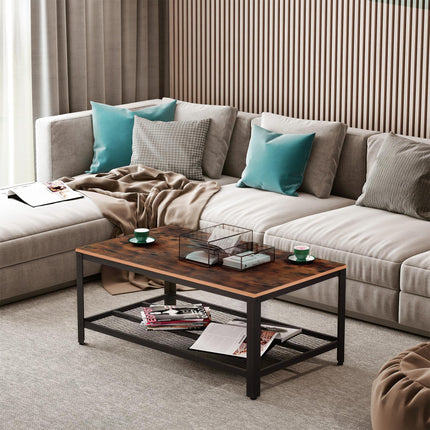 Coffee Table Industrial Side Table Living Room Table with Storage Shelf and Meta