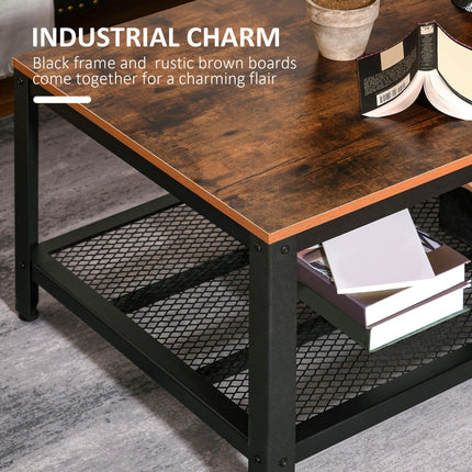 Coffee Table Industrial Side Table Living Room Table with Storage Shelf and Meta