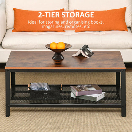 Coffee Table Industrial Side Table Living Room Table with Storage Shelf and Meta