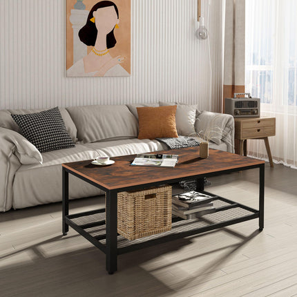 Coffee Table Industrial Side Table Living Room Table with Storage Shelf and Meta