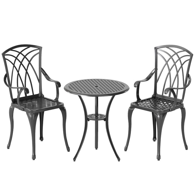 3 Piece Cast Aluminium Bistro Set with Umbrella Holder - Grey