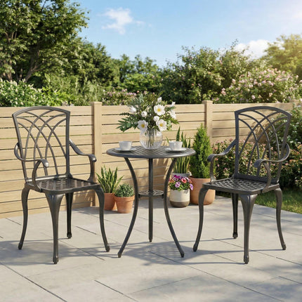 3 Piece Cast Aluminium Bistro Set with Umbrella Holder - Grey
