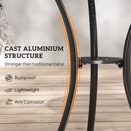 3 Piece Cast Aluminium Bistro Set with Umbrella Holder - Grey