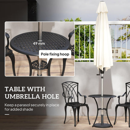 3 Piece Cast Aluminium Bistro Set with Umbrella Holder - Grey