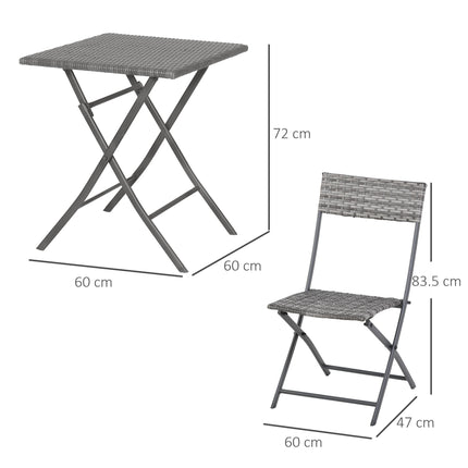 2-Seater Chair Bistro Set Garden Patio Table & Chair Black Rattan Furniture Grey