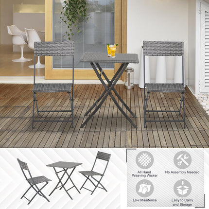 2-Seater Chair Bistro Set Garden Patio Table & Chair Black Rattan Furniture Grey