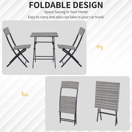 2-Seater Chair Bistro Set Garden Patio Table & Chair Black Rattan Furniture Grey