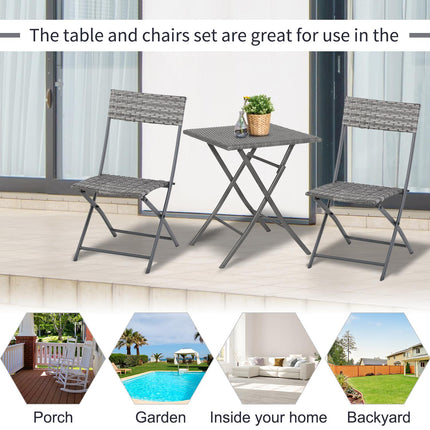 2-Seater Chair Bistro Set Garden Patio Table & Chair Black Rattan Furniture Grey