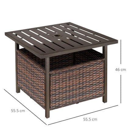 Outdoor Rattan Patio Coffee Table with Storage and Parasol Hole - Brown