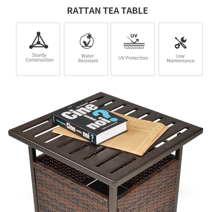 Outdoor Rattan Patio Coffee Table with Storage and Parasol Hole - Brown