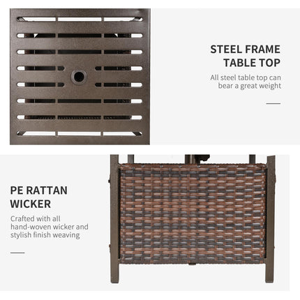 Outdoor Rattan Patio Coffee Table with Storage and Parasol Hole - Brown