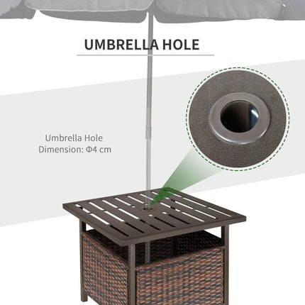 Outdoor Rattan Patio Coffee Table with Storage and Parasol Hole - Brown
